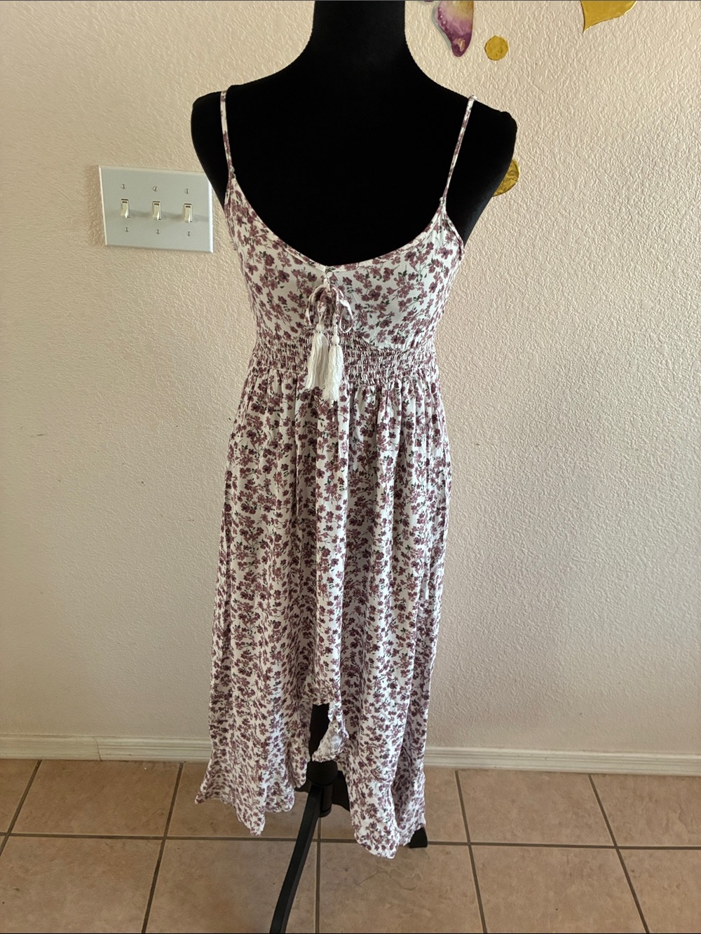 Spaghetti Strap Floral Midi Dress in White and Mauve